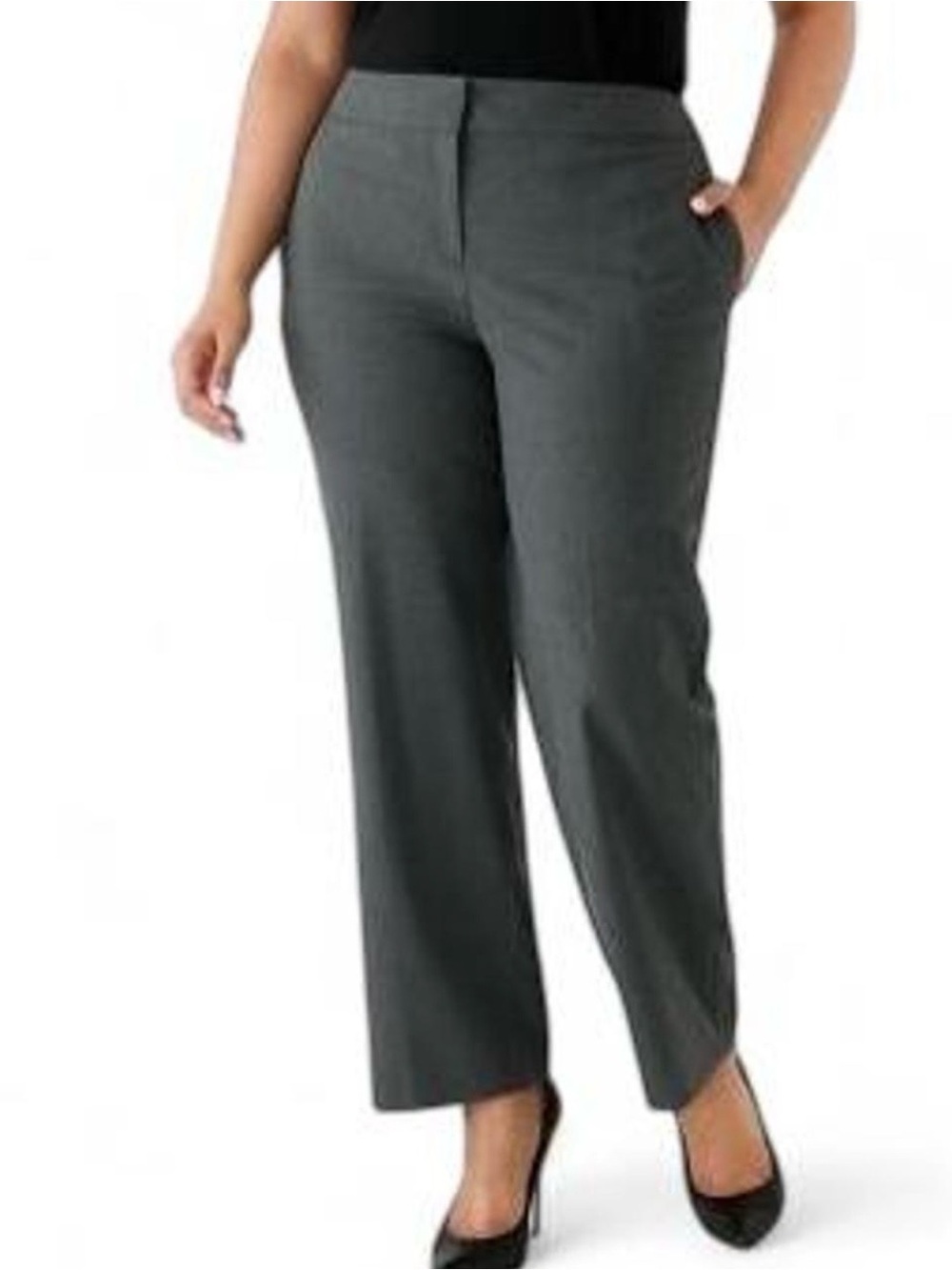 Kasper Pants Sz 16P Straight-Leg Dress/Work Trousers High Waisted Dark Gray